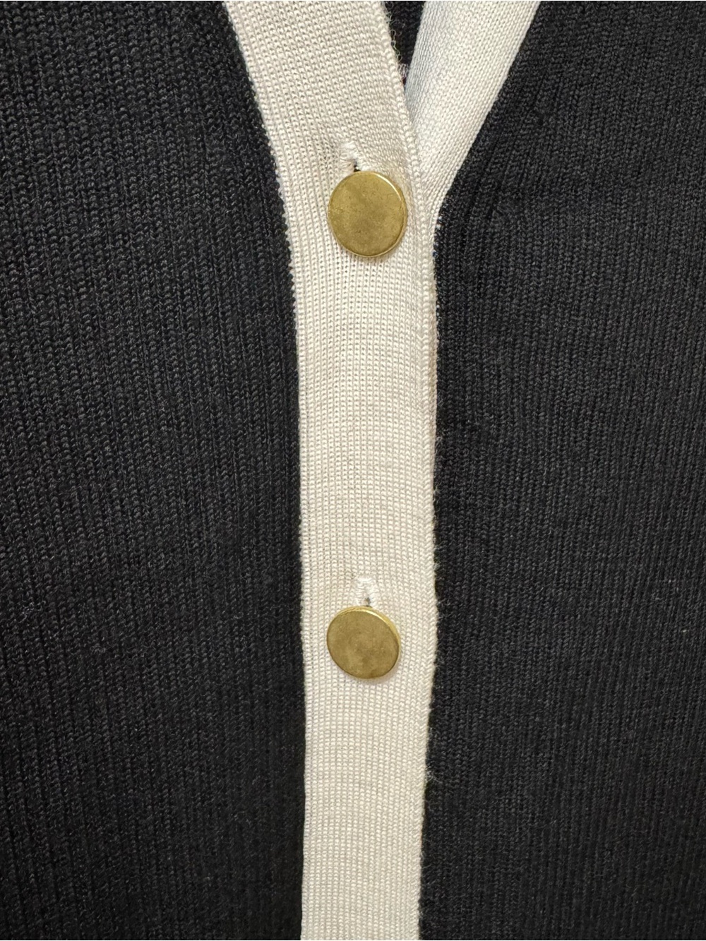 Alice and Olivia Classics Long Black Button-Front Knit Dress with White Trim L - Picture 7 of 9
